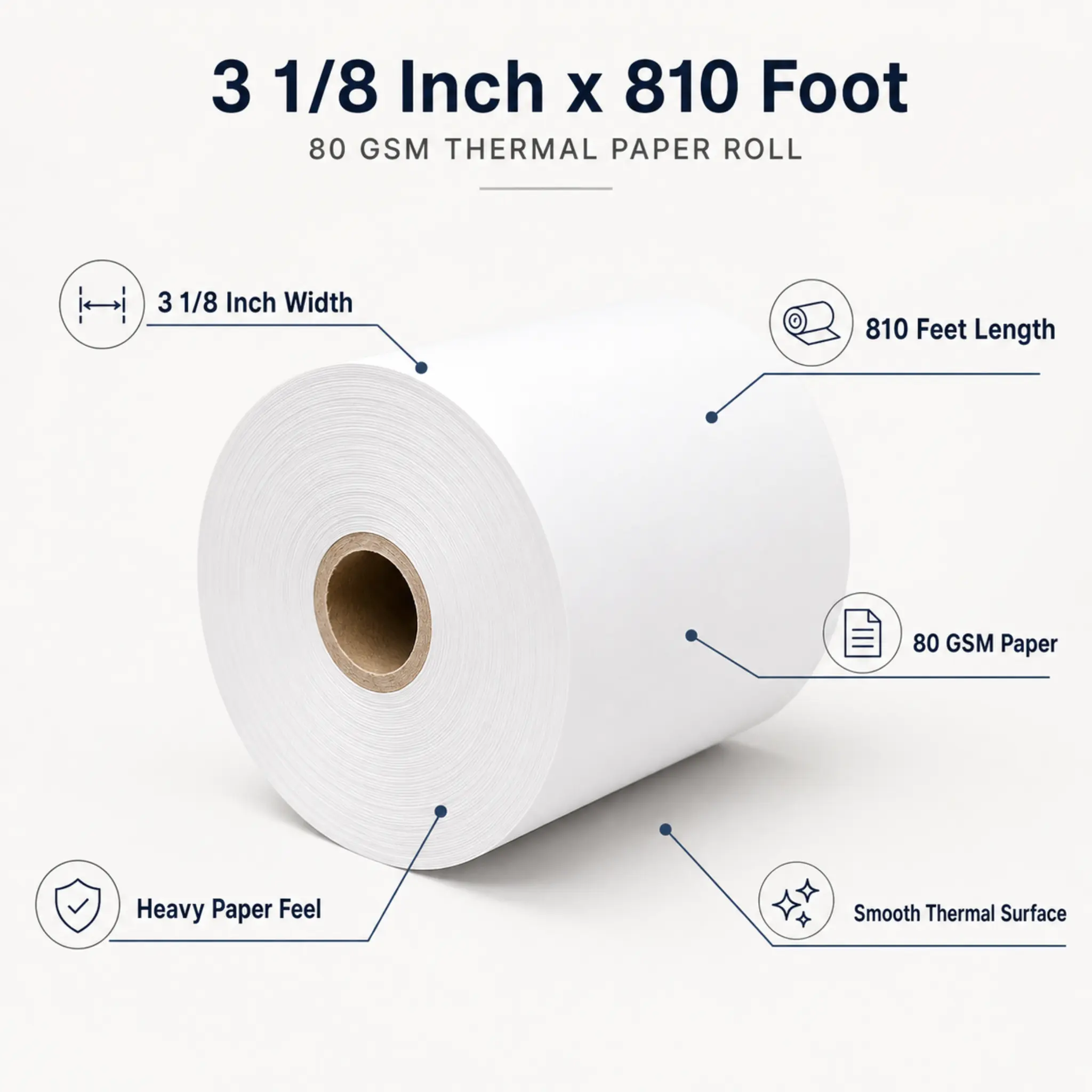 3 1/8" x 810' 80 GSM ATM Thermal Paper Roll – White (8/Case)