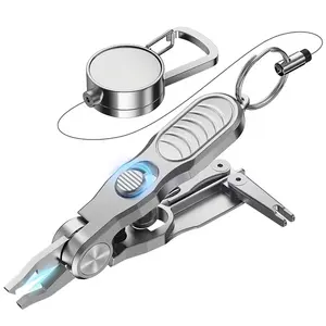 Fishing Multi Tool, All-in-1 Knot Tying Tool with Line Cutter and Hook Eye Cleaner. Stainless steel fishing nippers with retractable lanyard and carabiner. Perfect for freshwater and saltwater anglers, beginners and pros.