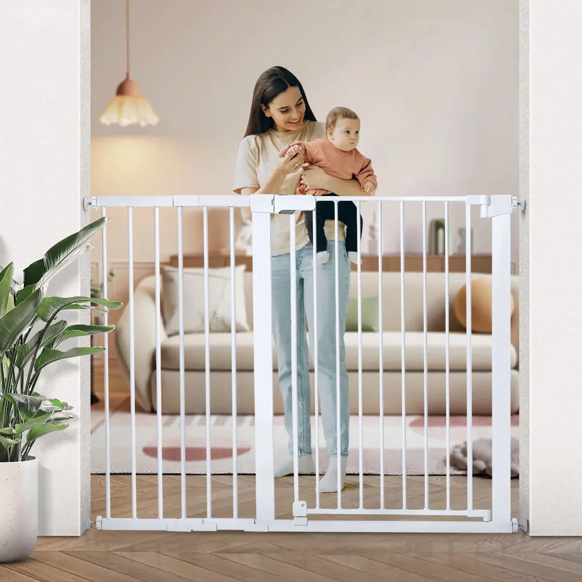 PAWGIANT 36" Extra Tall Pet Gate Auto Close Walk Thru Safety Gate 29.5" - 48.8" Wide Openings, Baby Gate for Stairs and Doorways, Dog Gate for House, Pressure Mounted Easy Walk Through Pet With Door, White, Mother's Day Gift, dealsforyou, summerwins