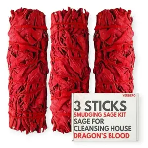 (3 Pack) Dragon's Blood Sage Smudge Sticks for Cleansing House, Meditation, Yoga, Negative Energy Cleanse | 4 Inch Dragon Blood Sage Bundles Plants Scent