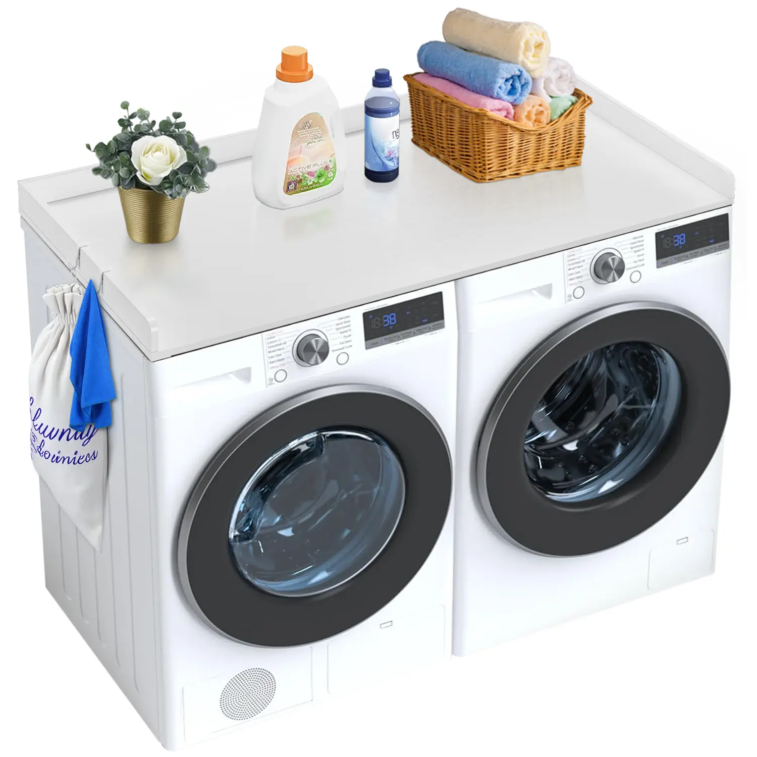 【summerfinds】VEVOR 54"x27" Wooden Washer Dryer Countertop, Water-Resistant Laundry Machine Topper with Anti-Slip Pads & Washing Machine Cover, White Laundry Room Storage Solution, Father's Day Gift Option, P2 Carb Board, Hang Lint Rollers, Heat-Resistant