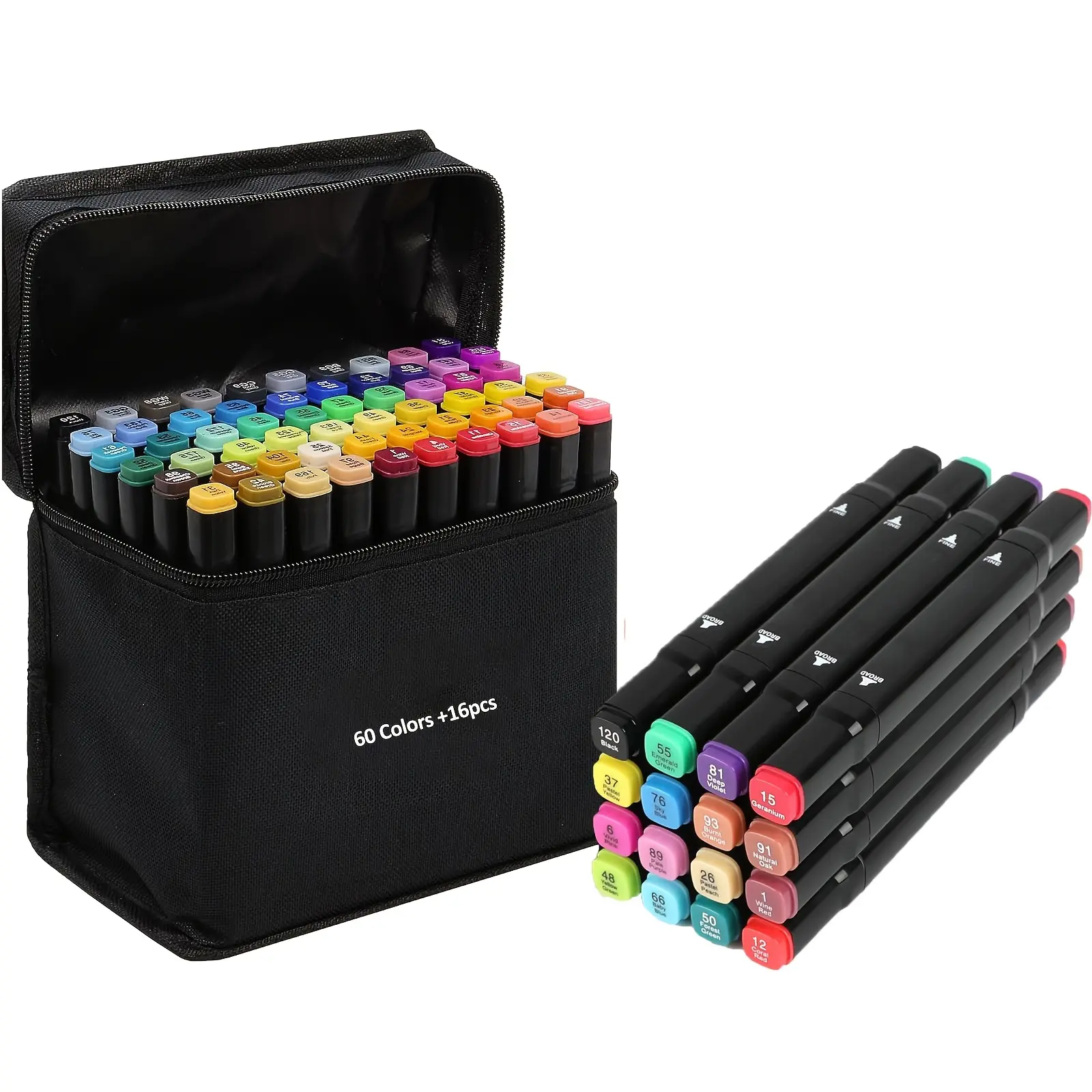 Permanent Alcohol-Based Dual-Tip Art Markers - 60 Colors + 16 Pcs, Mark Tools for Adult Drawing, Halloween DIY Projects, Office Stationery Supplies, Gift Option