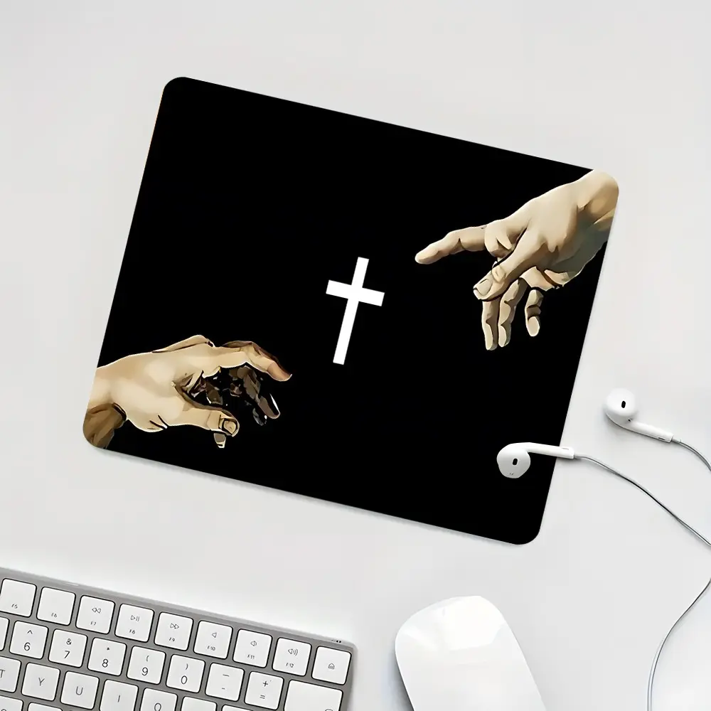 Minimalist Cross Square Mouse Pad, Desktop Accessory, Romantic Desktop Decoration Protection Pad, Rubber Non-Slip Lock Edge Work Pad, Small Size Suitable For Laptop Desktop Games Work, Romantic Gift For Family, Mousepad