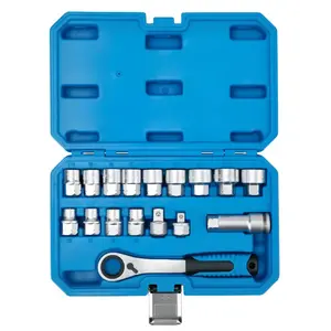 17-Piece Pass Through Drive Socket Set, Metric 10–24mm, Hollow Ratchet Socket Kit for Automotive Repair & Machine Maintenance