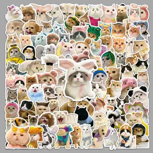 Cute Holographic Glitter Cat Meme Stickers Pack, Funny Kawaii Cat Sticker Waterproof Vinyl Decals for Journaling Laptop Scrapbook Water Bottles for Animal Party Decoration Favor 100PCS