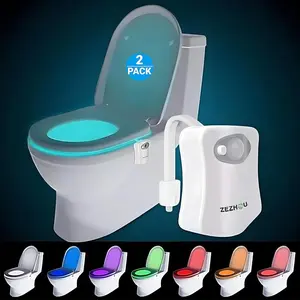 2-Pack Motion Sensor-Activated LED Toilet Night Light, 8-Color Changing Plastic Toilet Bowl Seat Add-On, Indoor Decoration Gadget (Leisure & Indoor Recreation Equipment)