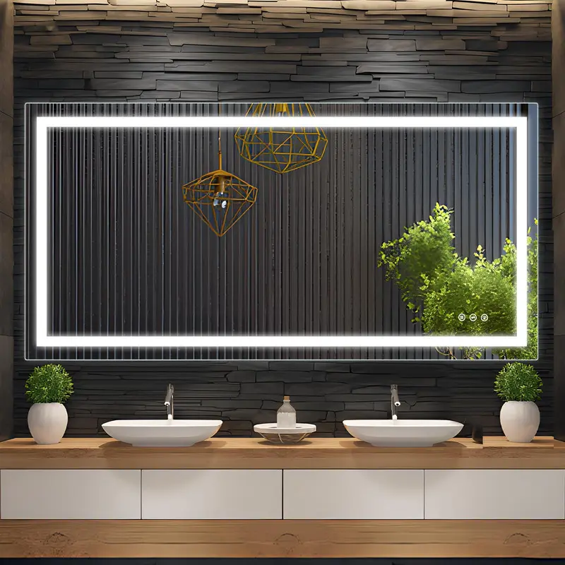 72x36in Adjustable Lighted Frameless Modern Linear Mirror - Wall-Mount Office/Bathroom Vanity Mirror with Dual LED Front & Back Illumination, Dimmable 3-Color Tempered Glass, Anti-Fog, Shatter-Proof, Touch Sensor, Memory Function, Adjustable Lighted Mirro