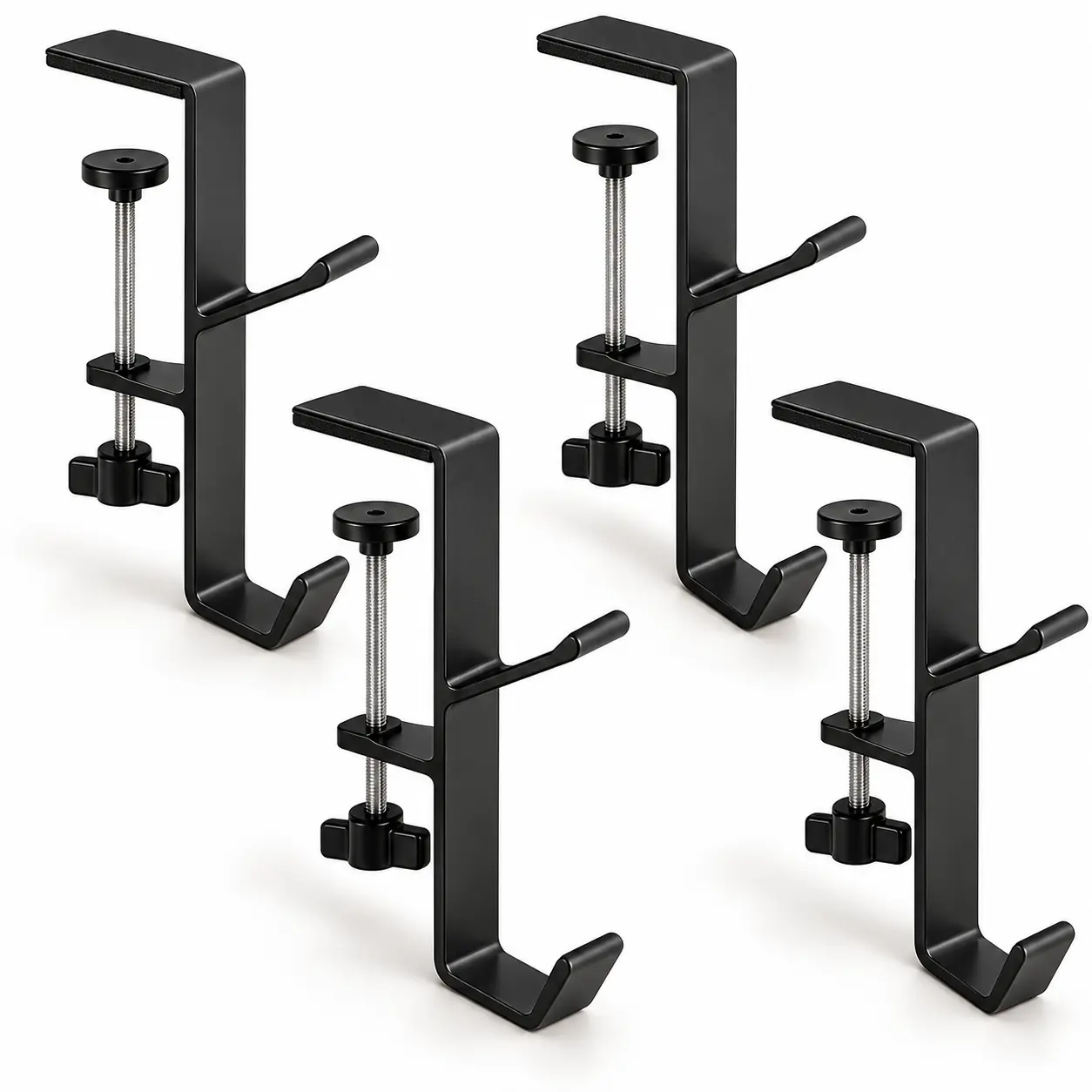 4PCS Christmas Stocking Holders for Mantel, Adjustable 2-in-1 Stocking and Garland Hangers, No-Drill Aluminum Alloy Hooks, Black