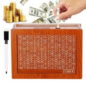 $1,000 Savings Challenge Box - Wooden Money Target Saving Jar with Numbers Tracker, Unique Gift for Birthday & Independence Day, Personalized Budgeting Piggy Bank for Adults & Kids, Goal Setting Cash Organizer