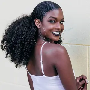 Afro Puff Bun Braiding Hair Ponytail Short Marley Hair Drawstring Ponytail Synthetic Afro Kinky Curly Pony Tail Hair Piece For Women