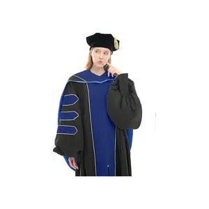 Doctoral Graduation Gown Set for Men and Women 8-Sided Velvet Tam PhD Hood Academic Regalia Robe Deluxe Quality