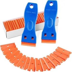 2PCS Razor Blade Scraper,Plastic Scraper Tool with 100PCS Plastic Blades,Cleaning Scraper Remover for Stickers,Decals,Adhesive,Labels,Paint from Glass, Car,Window,Caulk,No Scratches