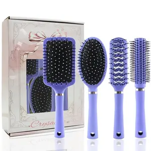 Air Cushion Massage Comb Set, Oval Haircut Comb, Large Backcomb Inner Curl, Volumizing Styling Comb, Negative Ion Comb, 4-Piece Kit
