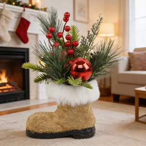 Gold Santa Boot Christmas Arrangement