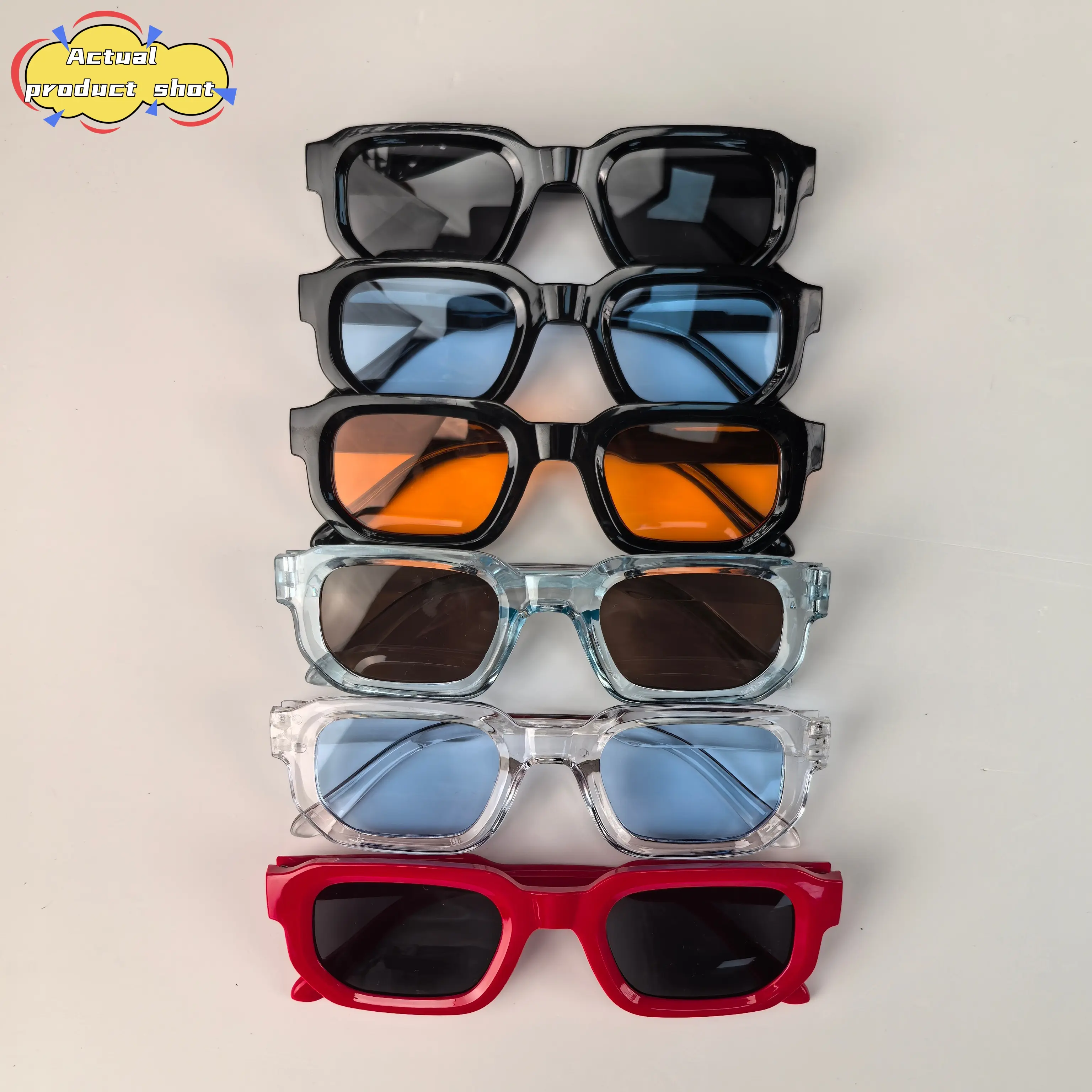 6-Pack Vintage Rectangle Sunglasses for Men and Women, Polycarbonate Full Rim Shades with UV400 Protection for Everyday Wear, Men's Sunglasses, Pc Plastic, Sunglasses For Women, Retro Look
