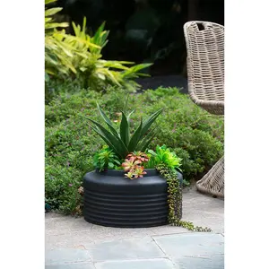 Black Ridged Round Cement Planter