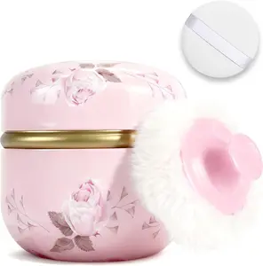 Body Powder Puff and Container, 3.15" Portable Empty Body Powder Container for Baby Women's Loose Dusting Powder, Powder Case Box with Lids for Bath, Travel and Home Use (Old time)