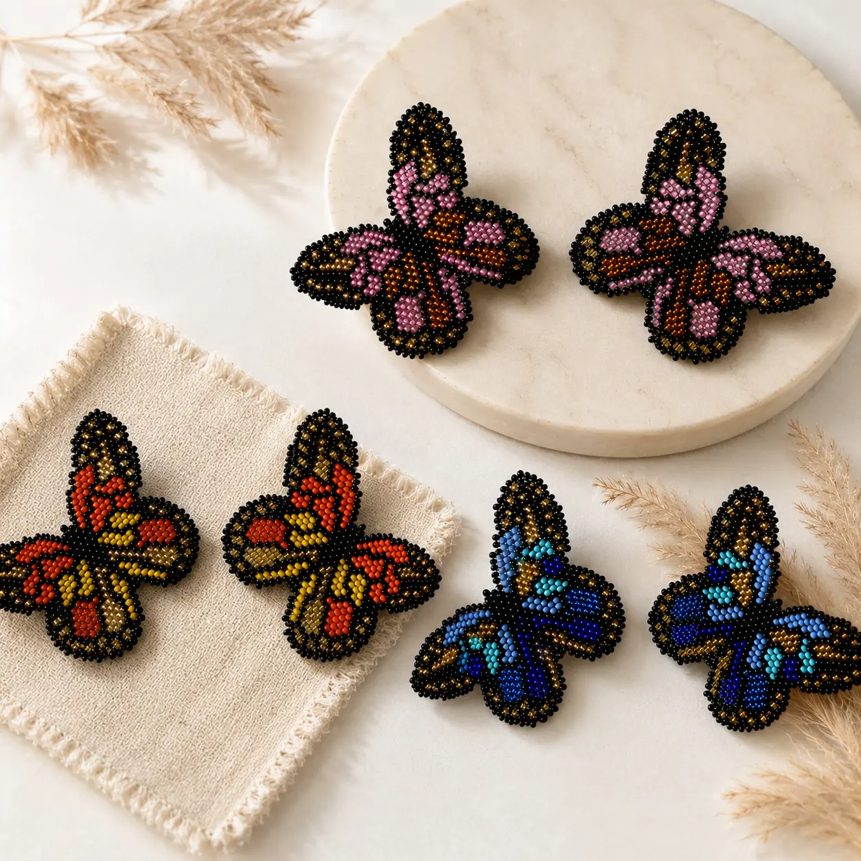 Handmade Monarch Butterfly Beaded Earrings | Premium Artisan Statement Earrings for Women