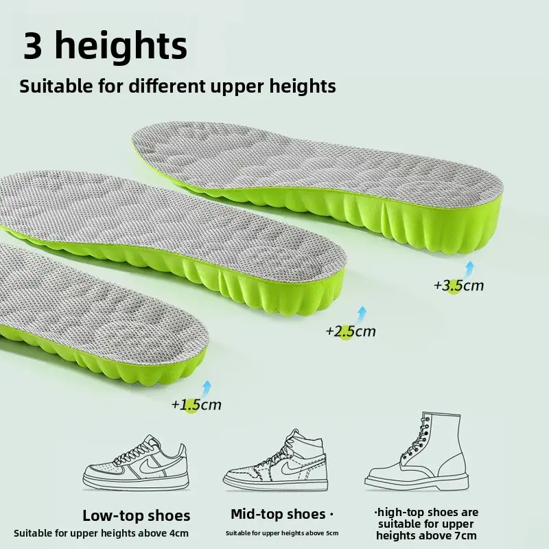 XORAM Unisex Height Increase Insoles 6041 - High Elastic Shock-Absorption, Antibacterial Deodorant, Breathable Sweat-Absorption Memory Foam, High Arch Support for Sports & Casual Use, Height Boosters