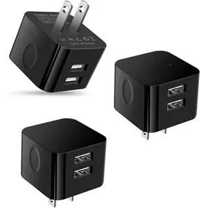 3Pack USB Wall Chargers, 2.4A Dual Port  Charger Block Square Flat Power AC Adapter Phone Brick  Station for ,  Galaxy,  Stylo,  Pixel, USB Plug House Hold Box Cube