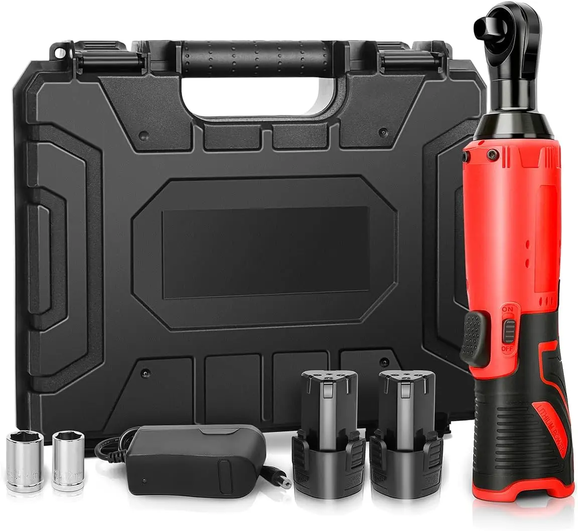 Cordless Ratchet Wrench 3/8 Electric Wrenches Set 45 N.m 400RPM Power With 2 Battery 12V 1300mAh Lithium-Ion,2 Sockets (10mm 12mm),Led Lighting Tool Kit Tool Box Repair High Torque Impact,cars accessories,Summervibes