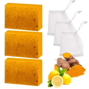 Lemon Turmeric 3pcs Kojic Acid Soap - Gentle Dark Spot Remover for Face Acne Cleanser Cream Cleansing