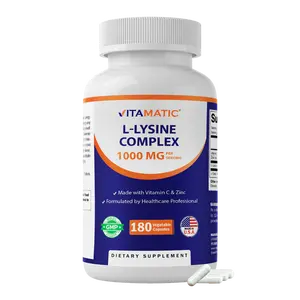 Vitamatic Organic Edible L-Lysine Amino Acid Complex 1000 mg Dietary Supplement - with Vitamin C, Zinc, Collagen, Protein - Immune Support, Skin Care - 180 Vegetable Capsules - Non-GMO, Gluten-Free - Made in USA