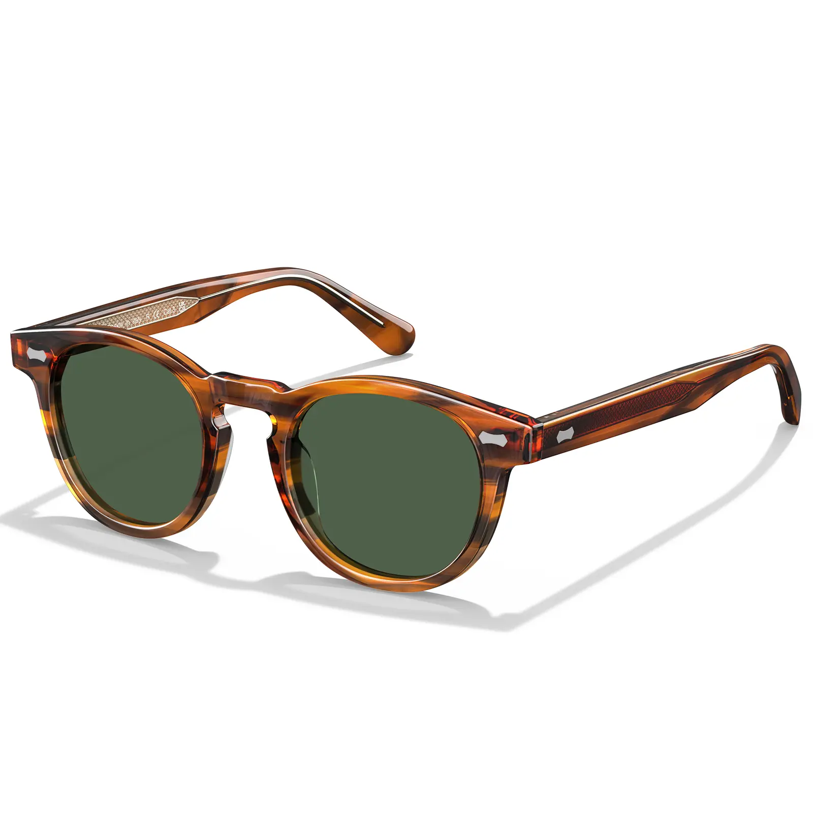CARFIA Cool Retro Acetate Sunglasses for Men Polarized UV Protection, Keyhole Round Shades with Embossed Pattern Wire Core