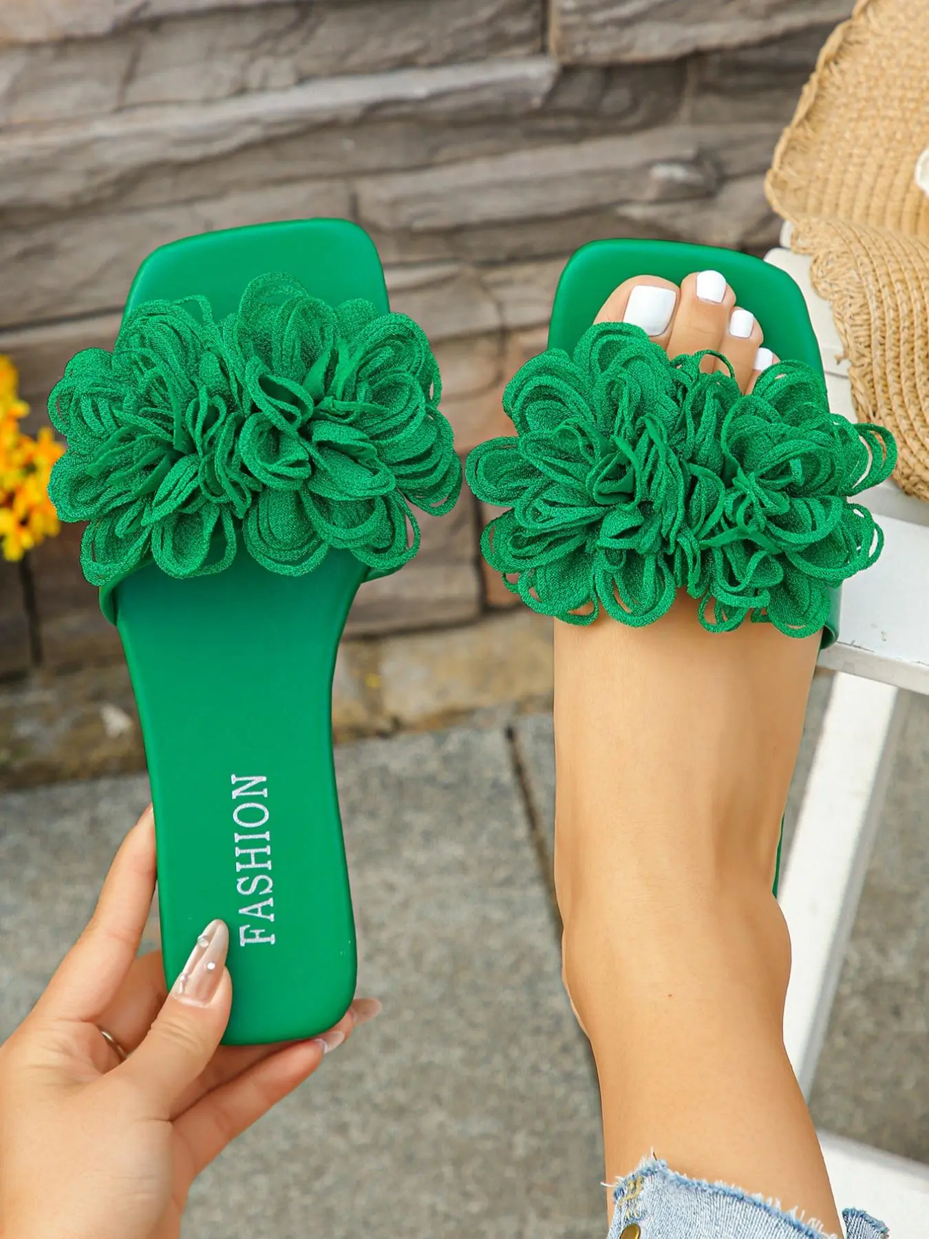 Women's Floral Decorated Slide Sandals, Stylish Summer Flats, Casual & Versatile Design, Perfect for Beach Vacation & Daily Use, Footwear, Fashionable Sandals