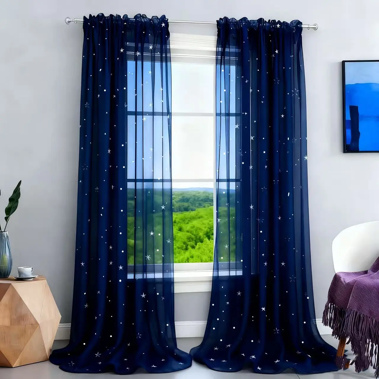 2pcs Silvery Star Pattern Sheer Curtains for New Year, Christmas, Living Room, and Bedroom Decor, Party Decorations, Decorative Window Panels, Elegant Drapes, Machine Washable, Lightweight Material, Sheer Drapes, Home Textile