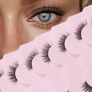 GROINNEYA 7 Pairs Cat Eye Lashes Natural Look Half Eye Lashes Insentience Clear Band Eyelashes Soft Wispy Half Lashes 3D Amazing Effect False Eyelashes,Easy To Wear Beginner Friendly,Suitable for Everyday Use Makeup