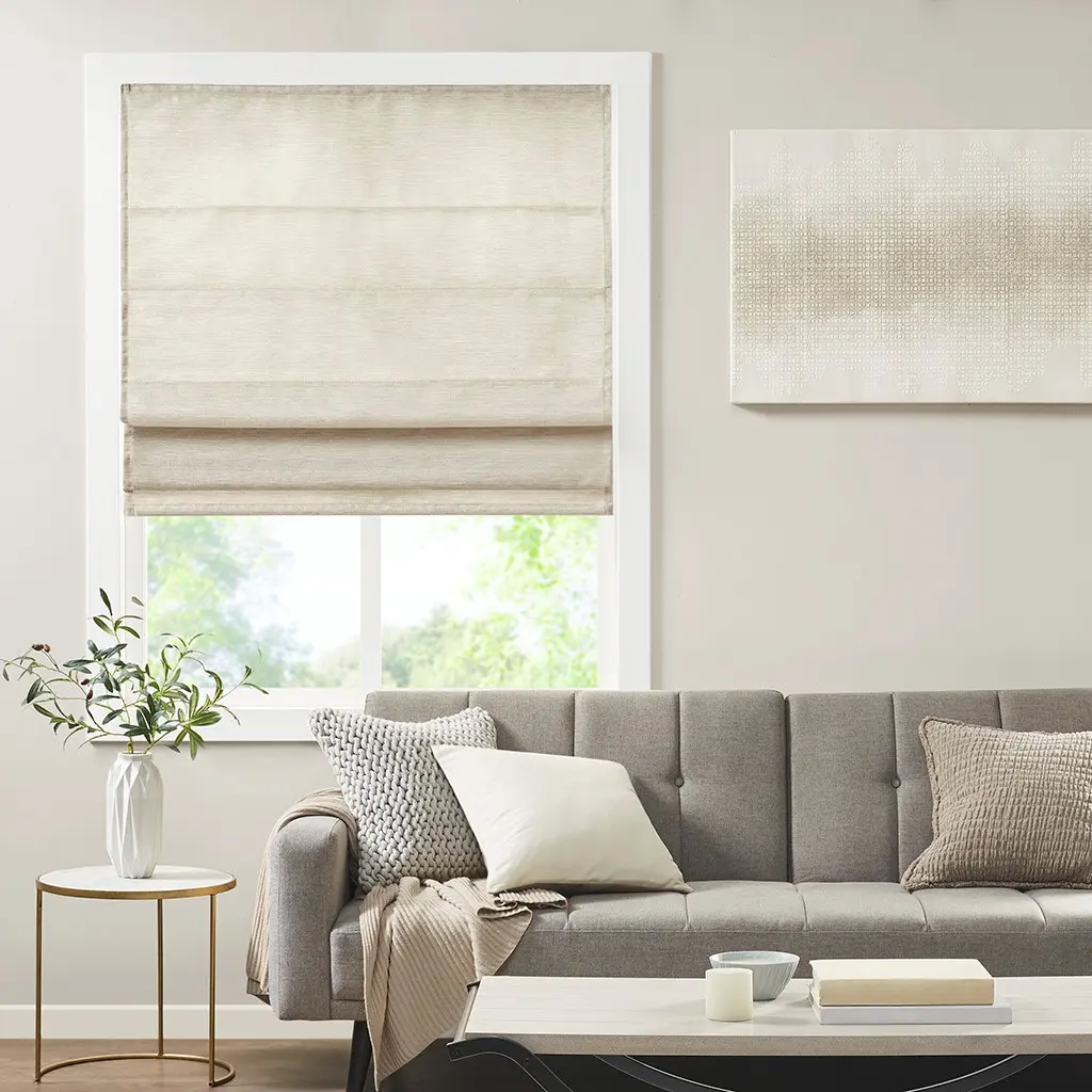 Cordless Roman Shade with Printed Faux Silk Fabric, Room Darkening Window Blind for Living Room, Bedroom, Kitchen, Energy Efficient Light Blocking, Easy No-Tools Install, 23x64 Inches, Floral Pattern