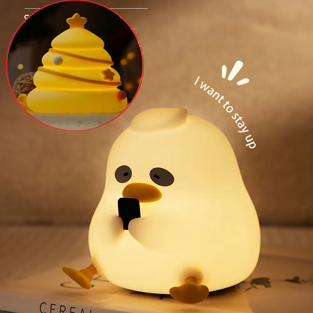 Kawaii Touch Silicone Night Light - Cute Yellow Design, 2 Levels of Brightness, Rechargeable for Kids, Nursery, Toddler & Baby Gifts