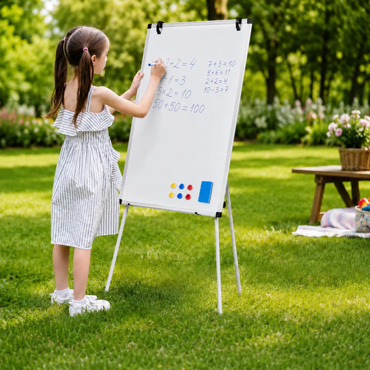 36 x 24 Inch Portable Magnetic Whiteboard with Adjustable Tripod Stand, Double-Sided Dry Erase Board Easel, Height Adjustable Flip Chart Board with Markers, Magnets & Eraser for Classroom, School, Home Office & Presentations