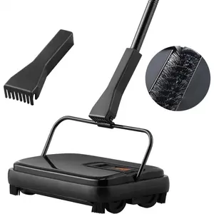 Carpet Sweeper, 7.87 in Sweeping Paths, Floor Sweeper Manual Non Electric, 300 ml Dustbin Capacity with Comb for Home Office Rugs Hardwood Surfaces Wood Floors Laminate, Cleans Dust Pet Hair