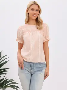 INSPIRE CHIC Gingham Tops Women's Peasant Plaid Smocked Ruffle Puff Sleeve Blouses