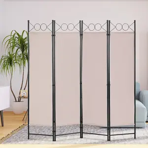 BestOffice 4 Panel Room Divider 6FT Steel Frame Screen Folding Privacy Divider Freestanding Partition for Home Office Bedroom (Beige) Modern Furniture
