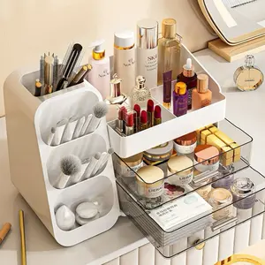 Large Capacity Makeup Storage Box, Multi-Functional Brush Holder, Lipstick & Eyebrow Pencil Organizer, Portable Mirror Case for Home & Travel