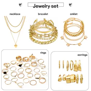 Jewelry Set for Women Girls, Necklaces Bracelets Rings and Earrings Sets, Gold Silver Vacation Jewelry Fashion Costume Jewelry Packs, Gifts for Her