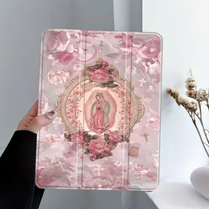 Beautiful and Unique Virgin Mary Pattern Design Four-Corner Shockproof Tablet Case with Pen Slot and Foldable Design,Suitable for iPad Mini, Air, Pro 4,5,6,7(2017,2018,2019,2020,2021,2022,2023,2024,2025 models),and Samsung S6,7,8,9,10FE + A7 LTE