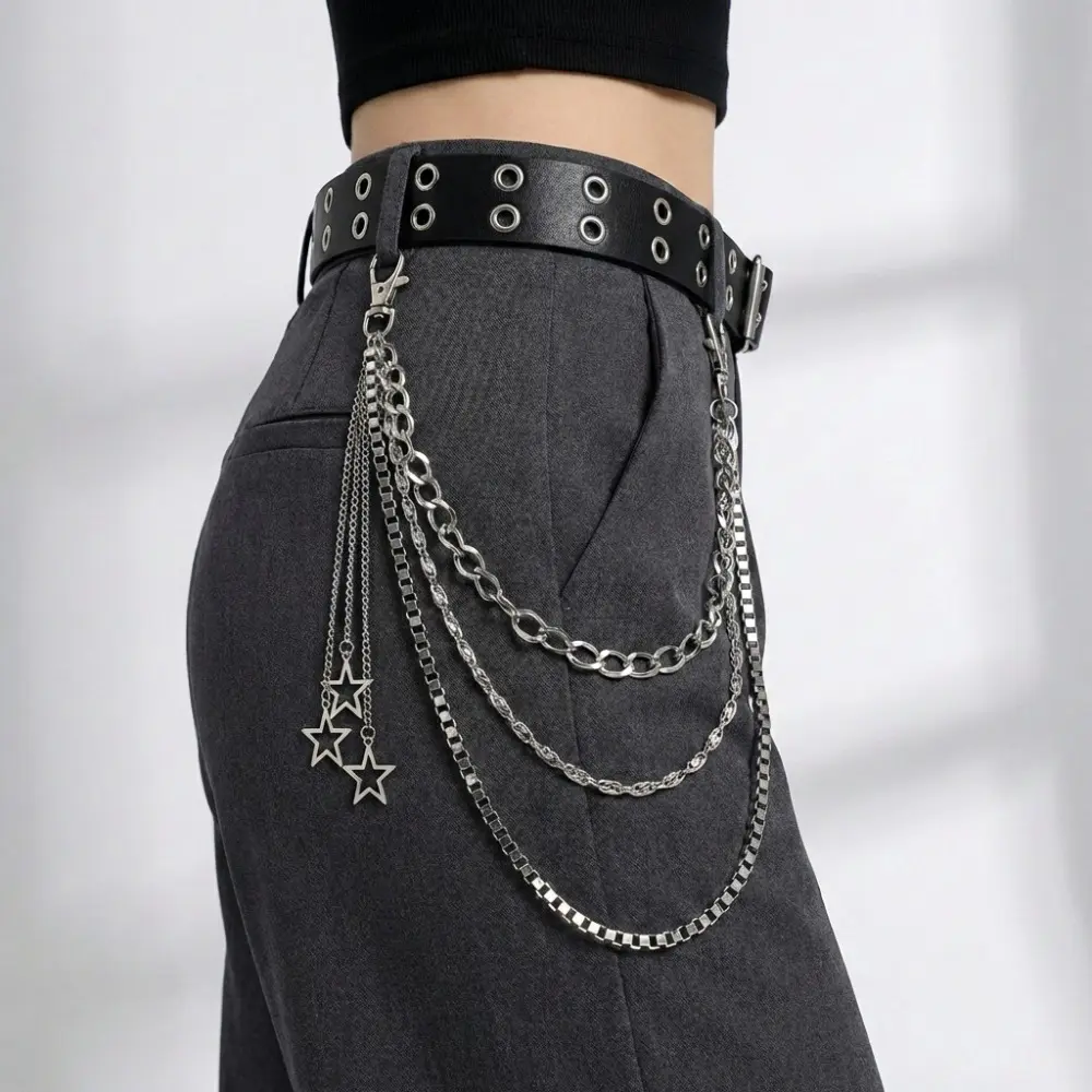 Punk fashion multi-layer five-pointed star pendant metal trouser chain, personalized versatile trendy clothing hip-hop trouser chain