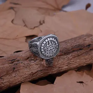 Stainless Steel Masculine Men Animal Bear Paw Pattern Ring Vintage Nordic Celts Totem Endless Knot Ring Gift for Boyfriend