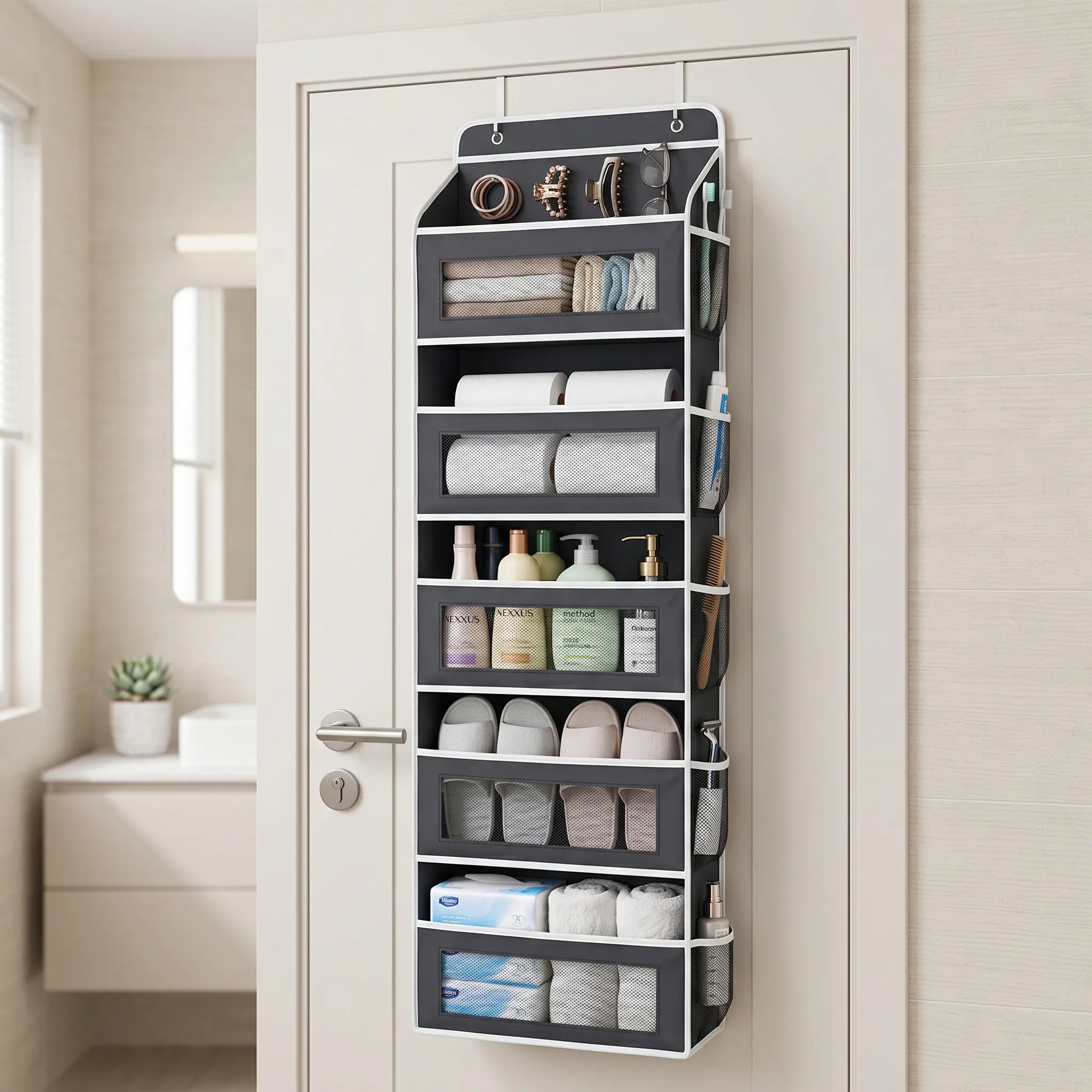 5-Shelf Over the Door  with Side Mesh Pockets, Heavy Duty Hanging  for Bathroom Closet Bedroom - No Drill Needed over the door  with side pockets home camp travel attic moving  extra-large capacity   quilt mommy