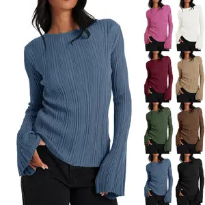 Danedvi Womens Bell Long Sleeve Tops Going Out Knitted Fall Pullover Lightweight Sweater Shirts SpringStatements