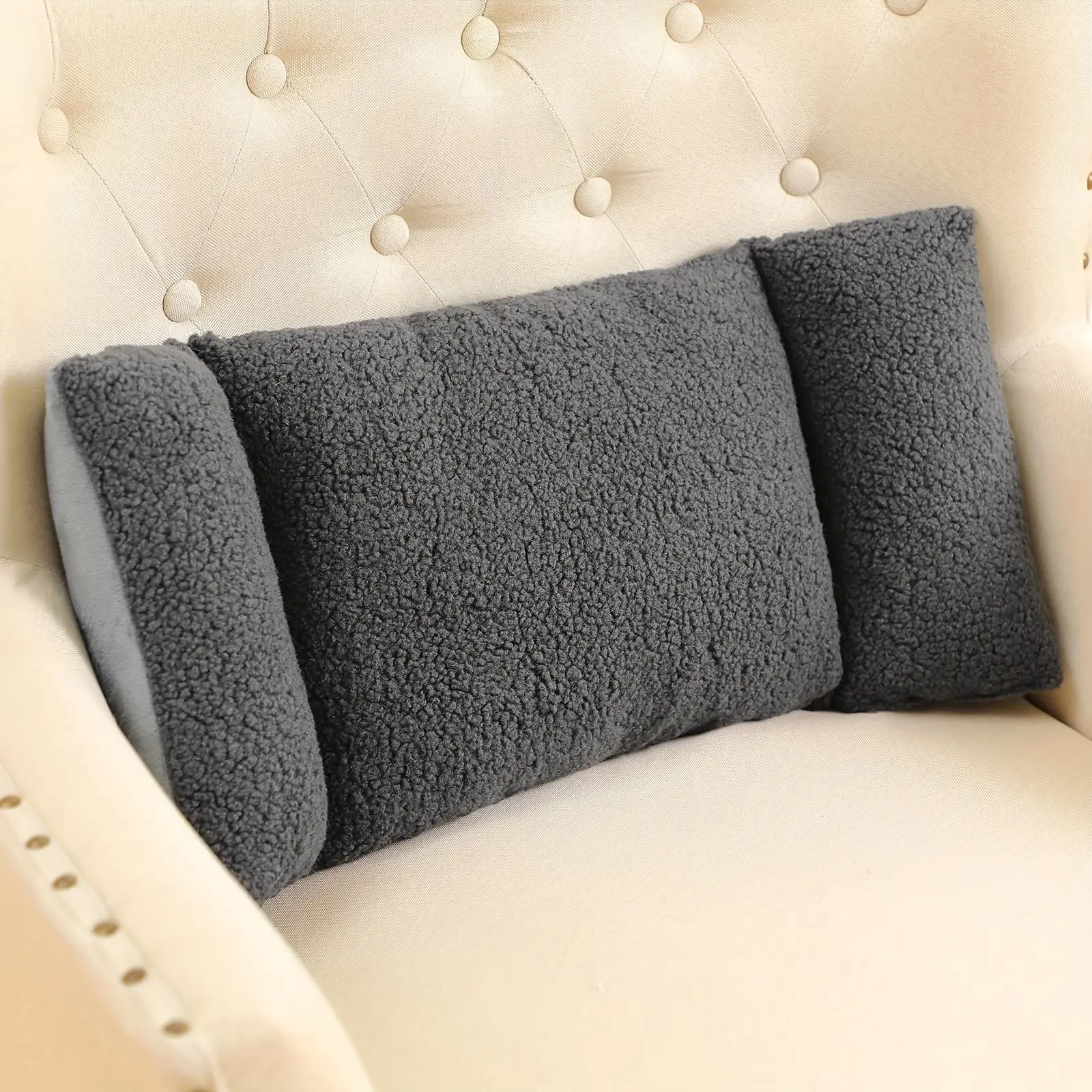 3-Stage Adjustable Lumbar Support Pillow, Adjustable Padded Backrest, for Office Chairs & Sofas, Soft Polyester Backrest Pad, Hand Washable Gray Home Office Comfort, Medium Firmness, Ergonomic Design for Posture Support Chair Cushion