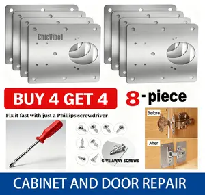 Buy 4 Get 4 Free,（ Plus 48 Free Screws）count Hinge Repair Plate, Stainless Steel Cabinet Hinge Repair Plate Kit Hinge Repair Brackets with Screws and Mounting Tools for Protecting Wooden