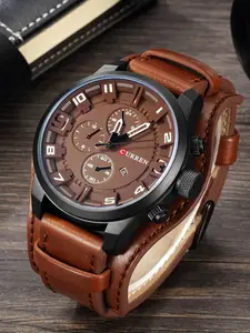 Men's Business Leather  Round Dial Quartz Watch, Fashion Watch, Casual Trendy Wristwatch for Party, Daily Clothing Decor, Trendy All-match & Exquisite Watch for Birthday Gift with Box