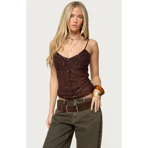 Edikted Women's Azelia Beaded Sheer Chiffon Top