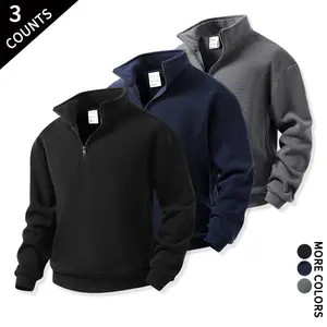 Budget Friendly 3 Pack Quarter Zip Pullover Sweatshirts Stretch Rib Cuff Half Zip Collar Tops Casual Daily Running Streetwear