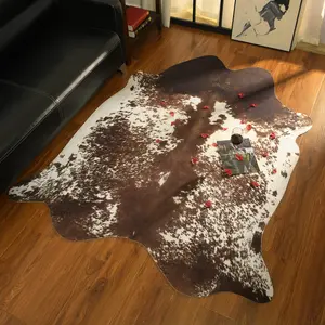 YJ.GWL 1.Premium Faux Cowhide Rug  Sturdy and Large Size Cow Print Rugs, Suitable for Bedroom Living Room Western Decor, Faux Fur Animal Cow Hide Carpet, Brown